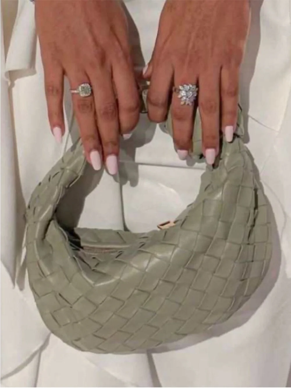 Woven Knot Handle Shoulder Bag in Olive Green
